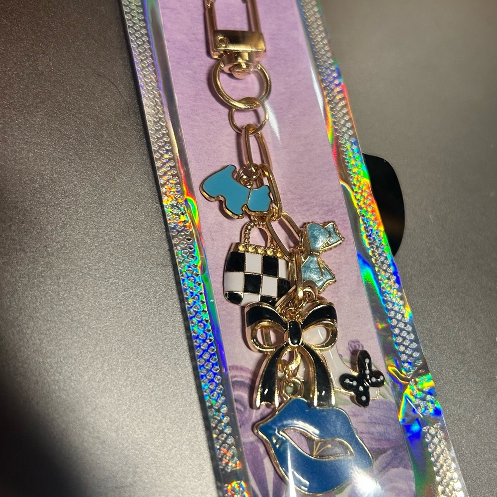 Chic Gold and Blue Charm Keychain